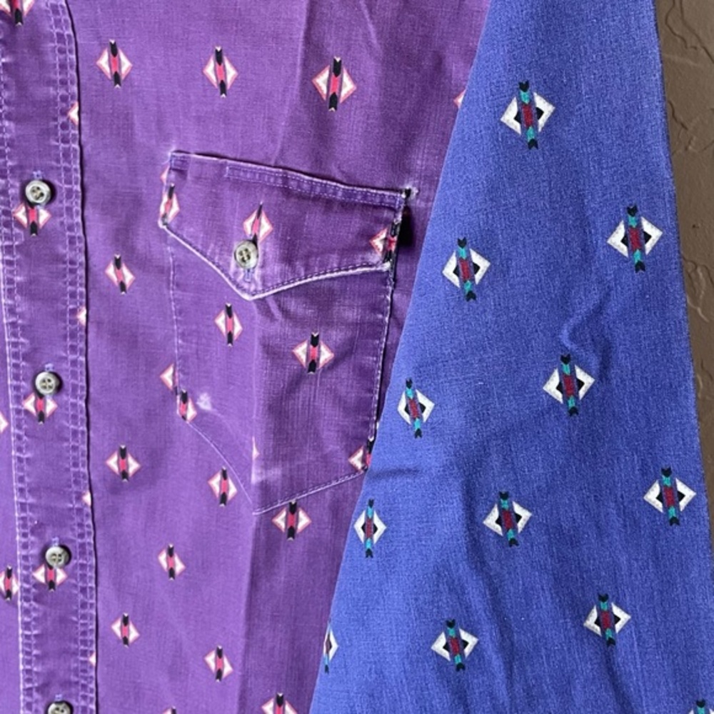 Wrangler Vintage Cowboy Cut Long Sleeve XL Tails Purple Southwest Aztec Size 16 - Picture 6 of 14